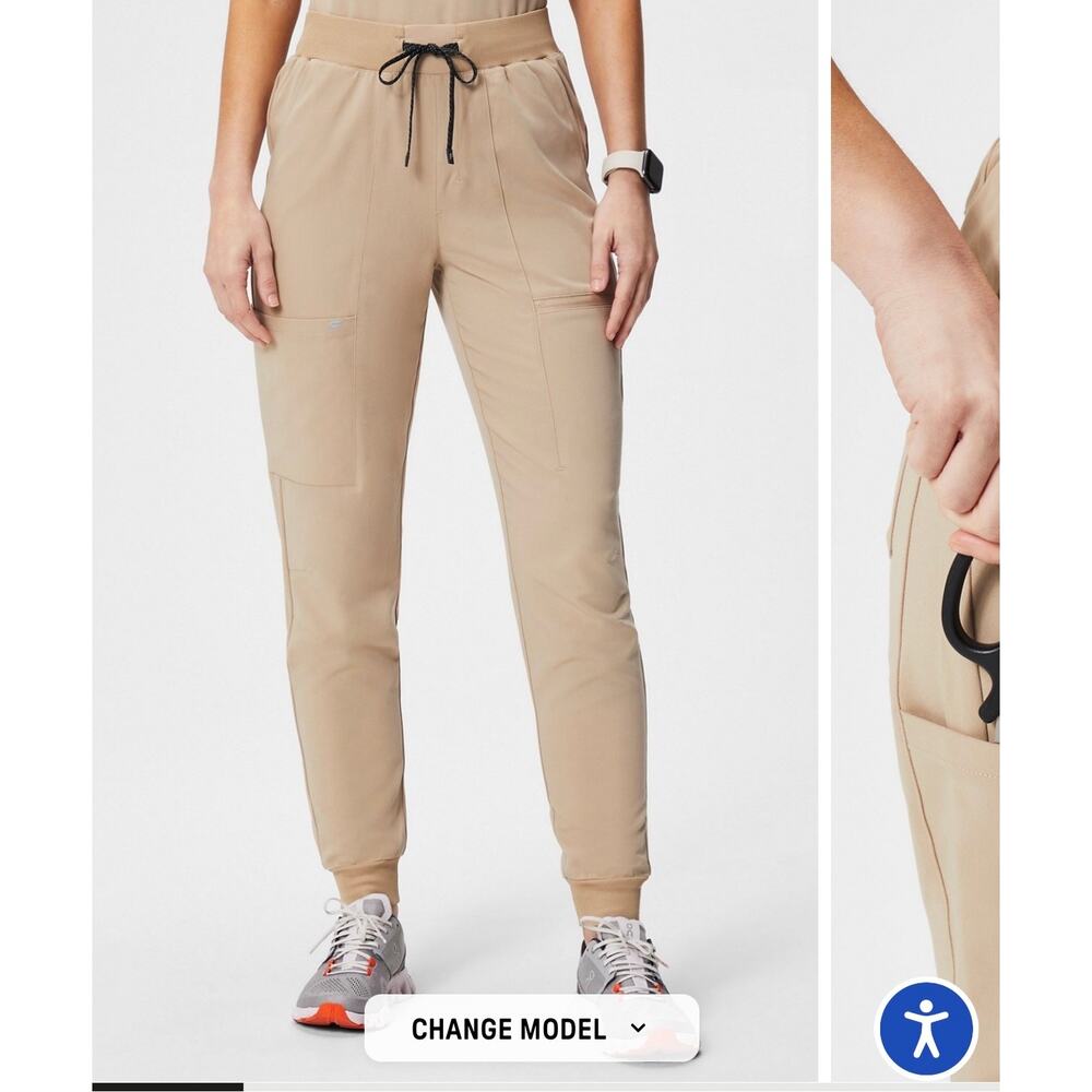 Fabletics On-Call Jogger Scrub Bottoms, Size S Short – Chai (Tan)